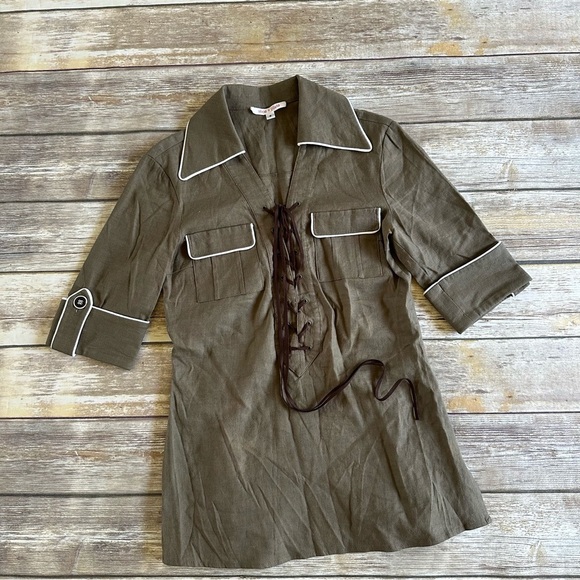 Alice + Olivia Linen Shirt Top Lace Up Front S - Picture 7 of 7